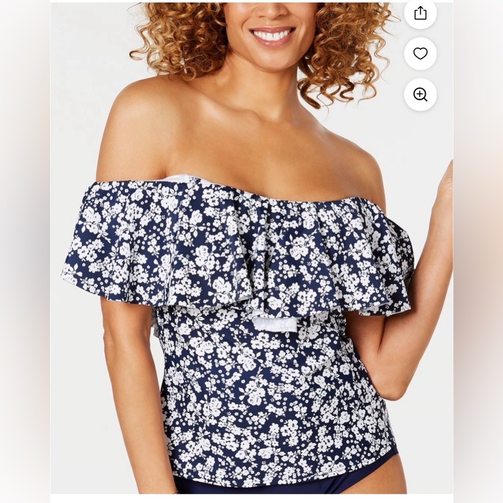 Island Escape Bliss Printed La Flor Ruffled Off-the-Shoulder Tankini Top 6